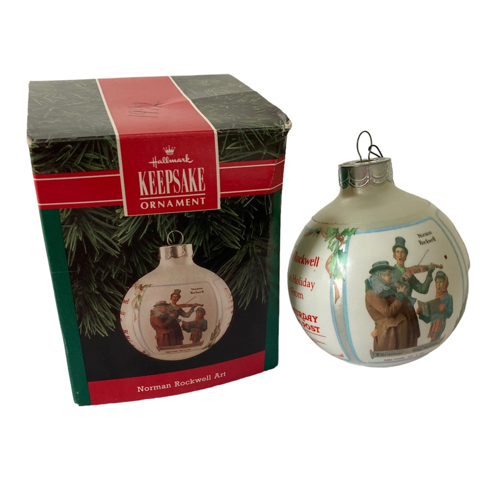 Hallmark 1992 Keepsake Ornament Norman Rockwell Art Glass Ball Saturday Evening